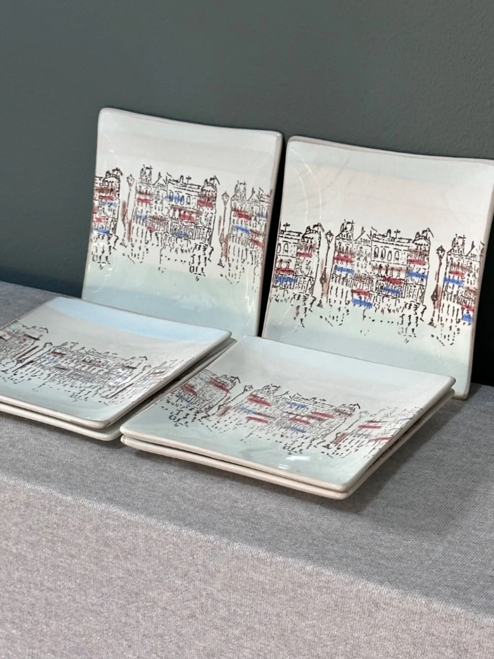 Italian Ceramic Square Venice Scene Plates: Set of 6